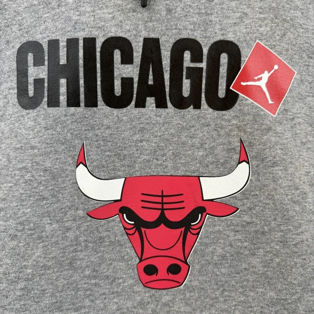 Air Jordan Chicago Bulls Sweatshirt Mens Small Gray NBA Basketball Hoodie DD8068